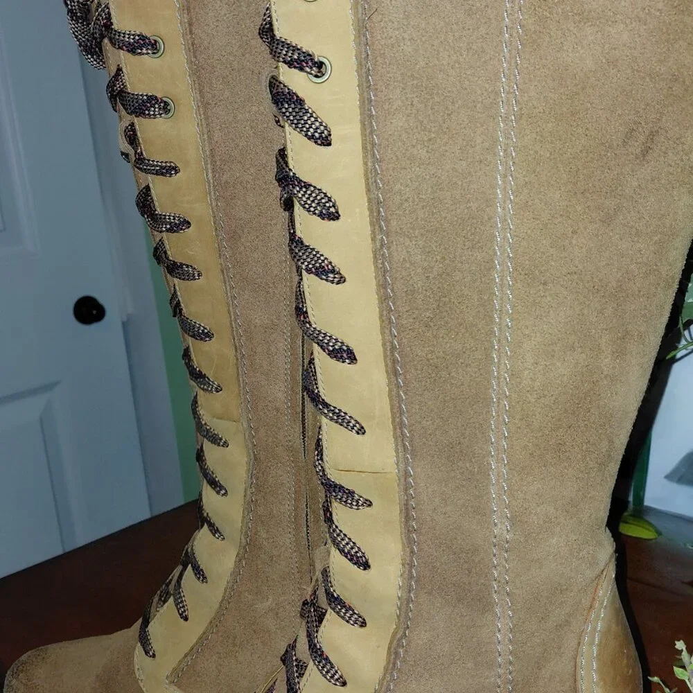 Sorel Womens Size 9.5 Cate The Great Wedge Boots Lace Up High Tall Camel - Picture 5 of 9